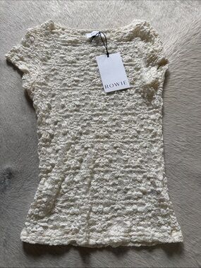 Rowie the Label Cream Cropped Textured Knit Top